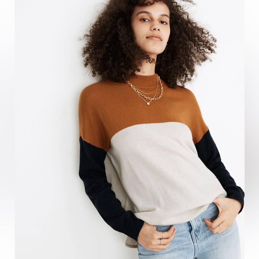 Madewell Tan Colorblock Ashbury Mockneck Sweater